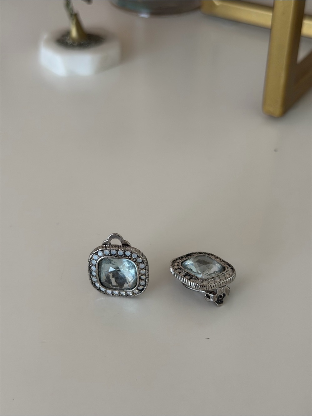 Vintage Swarovski Gold-Tone Starburst Faux Pearl Clip-On Statement Earrings